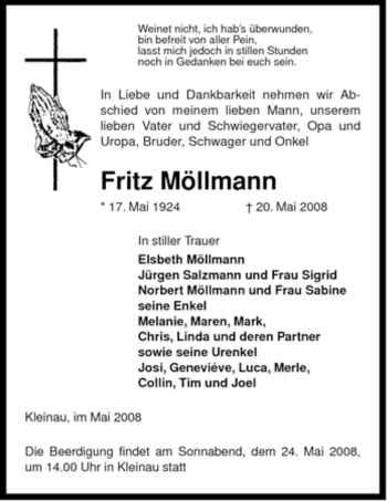 Traueranzeige von Fritz Möllmann von ALLGEMEINE ZEITUNG UELZEN