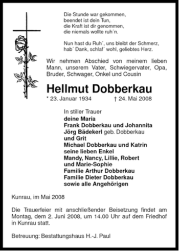 Traueranzeige von Hellmut Dobberkau von ALLGEMEINE ZEITUNG UELZEN