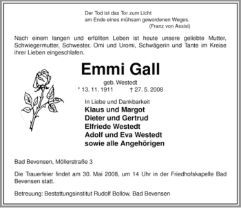 Traueranzeige von Emmi Gall von ALLGEMEINE ZEITUNG UELZEN