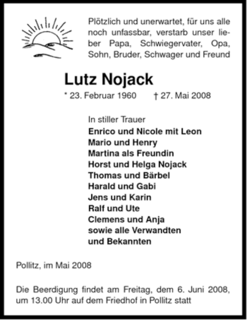 Traueranzeige von Lutz Nojack von ALLGEMEINE ZEITUNG UELZEN