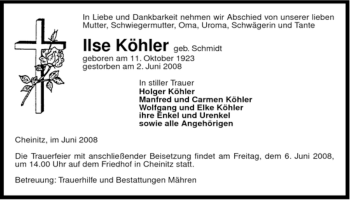 Traueranzeige von Ilse Köhler von ALLGEMEINE ZEITUNG UELZEN