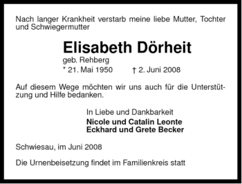 Traueranzeige von Elisabeth Dörheit von ALLGEMEINE ZEITUNG UELZEN