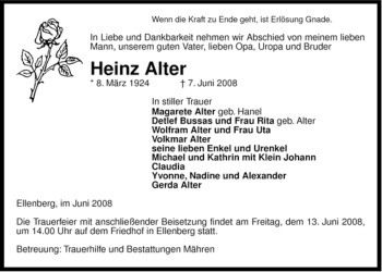 Traueranzeige von Heinz Alter von ALLGEMEINE ZEITUNG UELZEN