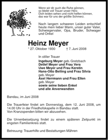 Traueranzeige von Heinz Meyer von ALLGEMEINE ZEITUNG UELZEN