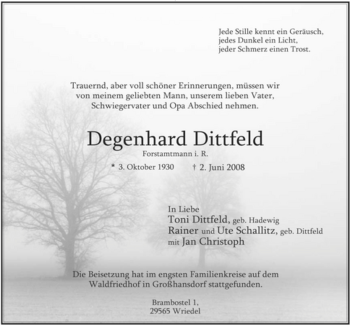 Traueranzeige von Degenhard Dittfeld von ALLGEMEINE ZEITUNG UELZEN