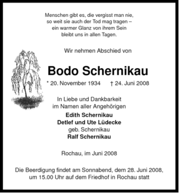 Traueranzeige von Bodo Schernikau von ALLGEMEINE ZEITUNG UELZEN