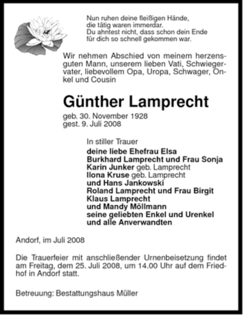 Traueranzeige von Günther Lamprecht von ALLGEMEINE ZEITUNG UELZEN