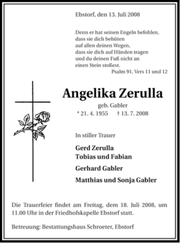 Traueranzeige von Angelika Zerulla von ALLGEMEINE ZEITUNG UELZEN