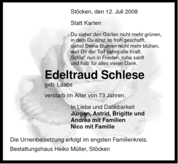Traueranzeige von Edeltraud Schlese von ALLGEMEINE ZEITUNG UELZEN