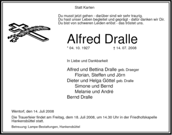 Traueranzeige von Alfred Dralle von ALLGEMEINE ZEITUNG UELZEN