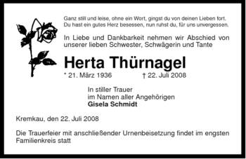 Traueranzeige von Herta Thürnagel von ALLGEMEINE ZEITUNG UELZEN