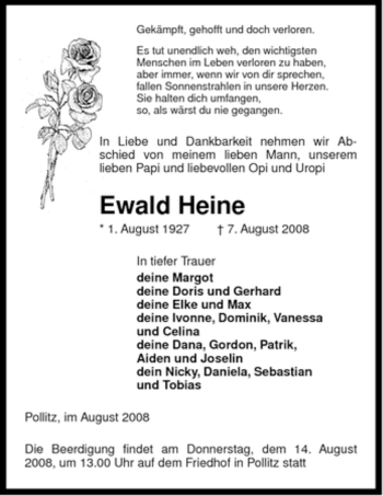 Traueranzeige von Ewald Heine von ALLGEMEINE ZEITUNG UELZEN