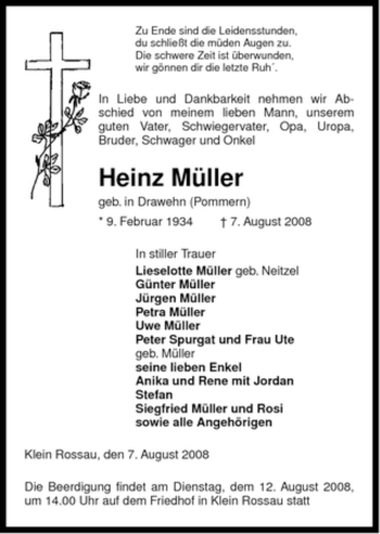 Traueranzeige von Heinz Müller von ALLGEMEINE ZEITUNG UELZEN