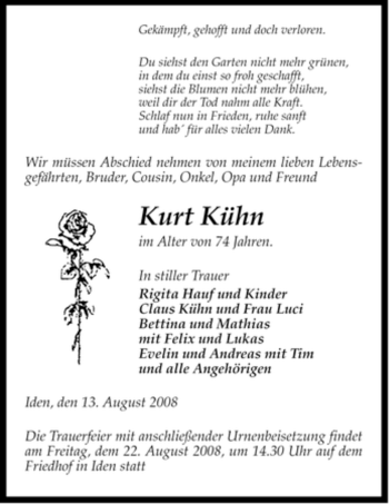 Traueranzeige von Kurt Kühn von ALLGEMEINE ZEITUNG UELZEN