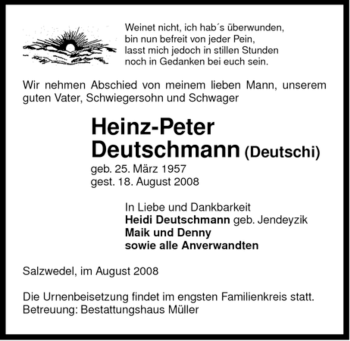 Traueranzeige von Heinz-Peter Deutschmann von ALLGEMEINE ZEITUNG UELZEN