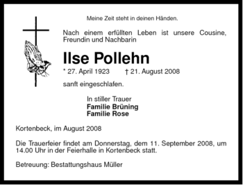 Traueranzeige von Ilse Pollehn von ALLGEMEINE ZEITUNG UELZEN