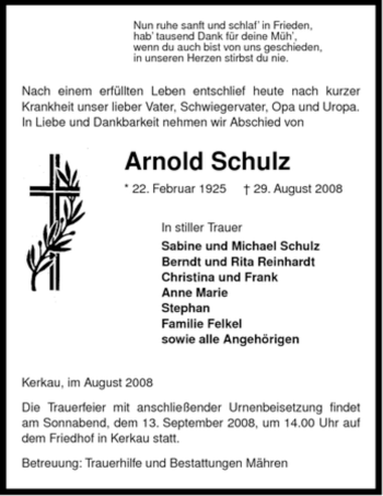 Traueranzeige von Arnold Schulz von ALLGEMEINE ZEITUNG UELZEN