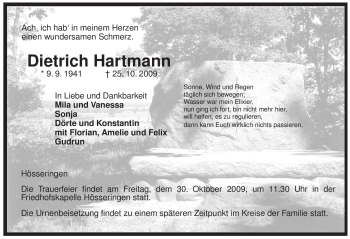 Traueranzeige von Dietrich Hartmann von ALLGEMEINE ZEITUNG UELZEN