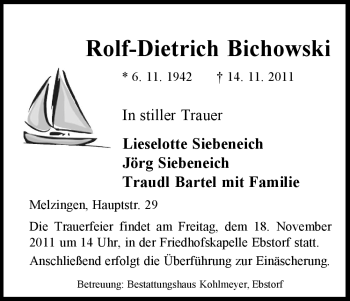 Traueranzeige von Rolf-Dietrich Bichowski von ALLGEMEINE ZEITUNG UELZEN