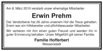 Traueranzeige von Erwin Prehm von ALLGEMEINE ZEITUNG UELZEN