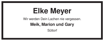 Traueranzeige von Elke Meyer von ALLGEMEINE ZEITUNG UELZEN