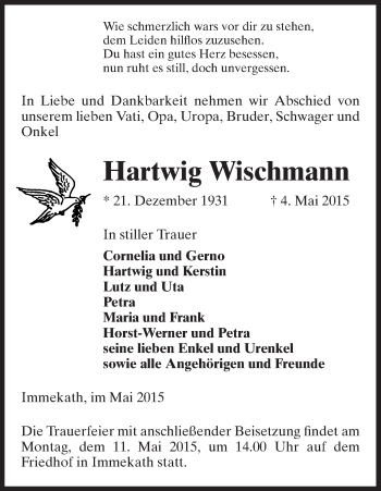 Traueranzeige von Hartwig Wischmann von Uelzen