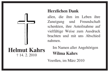 Traueranzeige von Helmut Kahrs von ALLGEMEINE ZEITUNG UELZEN