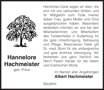 Traueranzeige von Hannelore Hachmeister von ALLGEMEINE ZEITUNG UELZEN