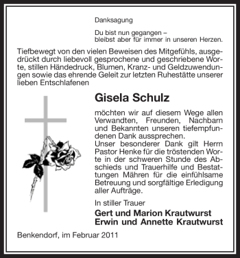 Traueranzeige von Gisela Schulz von ALLGEMEINE ZEITUNG UELZEN