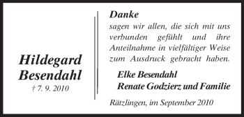 Traueranzeige von Hildegard Besendahl von ALLGEMEINE ZEITUNG UELZEN