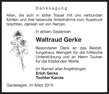 Traueranzeige von Waltraud Gerke von Uelzen