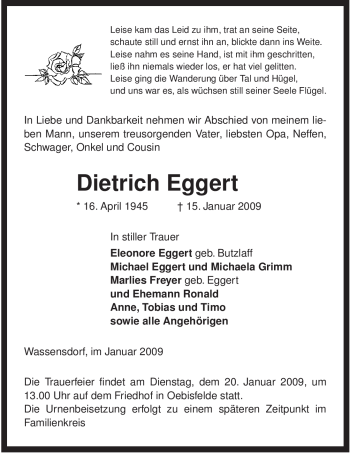 Traueranzeige von Dietrich Eggert von ALLGEMEINE ZEITUNG UELZEN