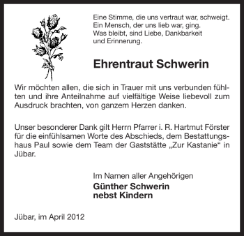 Traueranzeige von Ehrentraut Schwerin von ALLGEMEINE ZEITUNG UELZEN
