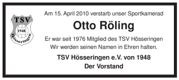 Traueranzeige von Otto Röling von ALLGEMEINE ZEITUNG UELZEN
