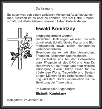 Traueranzeige von Ewald Konietzny von ALLGEMEINE ZEITUNG UELZEN