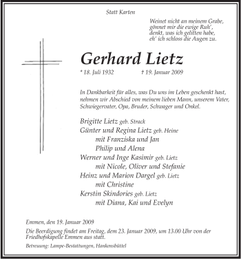 Traueranzeige von Gerhard Lietz von ALLGEMEINE ZEITUNG UELZEN