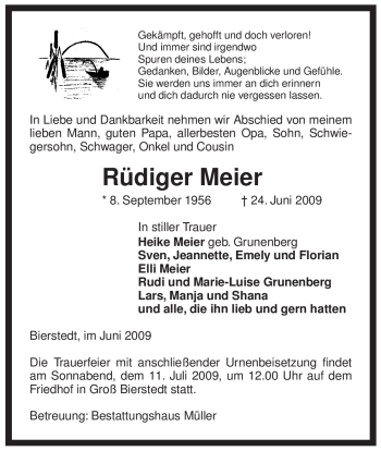 Traueranzeige von Rüdiger Meier von ALLGEMEINE ZEITUNG UELZEN