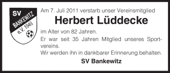 Traueranzeige von Herbert Lüddecke von ALLGEMEINE ZEITUNG UELZEN