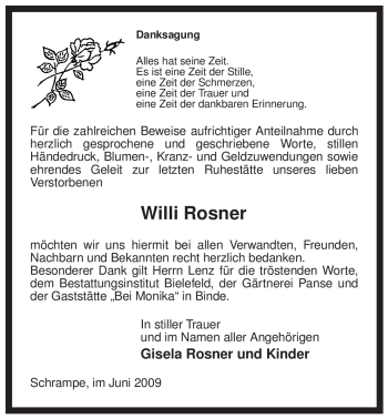 Traueranzeige von Willi Rosner von ALLGEMEINE ZEITUNG UELZEN