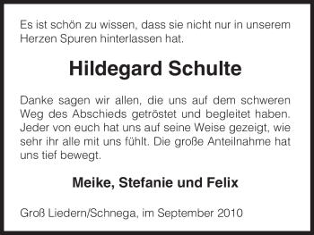 Traueranzeige von Hildegard Schulte von ALLGEMEINE ZEITUNG UELZEN