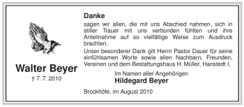 Traueranzeige von Walter Beyer von ALLGEMEINE ZEITUNG UELZEN