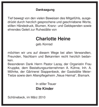 Traueranzeige von Charlotte Heine von ALLGEMEINE ZEITUNG UELZEN