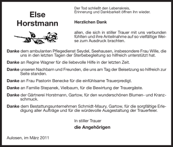 Traueranzeige von Else Horstmann von ALLGEMEINE ZEITUNG UELZEN