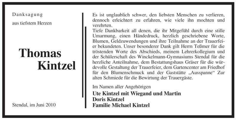  Traueranzeige für Thomas Kintzel vom 12.06.2010 aus ALLGEMEINE ZEITUNG UELZEN
