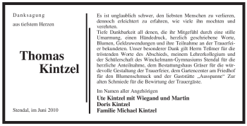 Traueranzeige von Thomas Kintzel von ALLGEMEINE ZEITUNG UELZEN