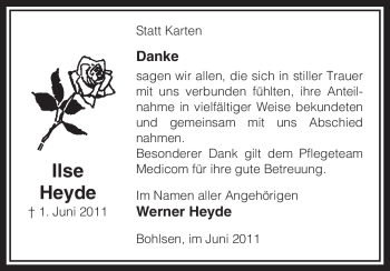 Traueranzeige von Ilse Heyde von ALLGEMEINE ZEITUNG UELZEN