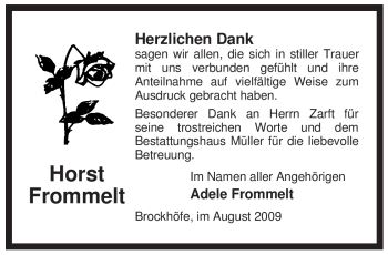 Traueranzeige von Horst Frommelt von ALLGEMEINE ZEITUNG UELZEN