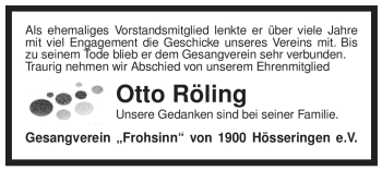Traueranzeige von Otto Röling von ALLGEMEINE ZEITUNG UELZEN