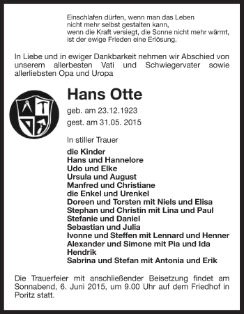 Traueranzeige von Hans Otte von Uelzen