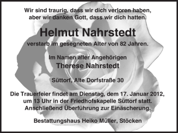 Traueranzeige von Helmut Nahrstedt von ALLGEMEINE ZEITUNG UELZEN